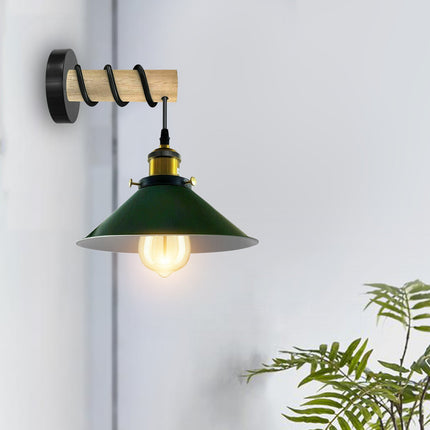 Wooden Arm Chandelier Light – Modern Pendant with Green Cone Shades