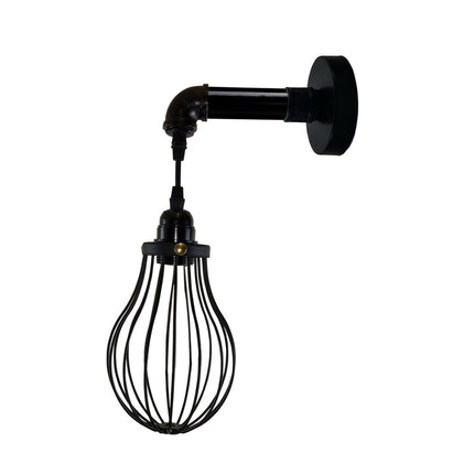 Industrial Vintage Wall Light – Retro Pipe Sconce with Black Dome Cage