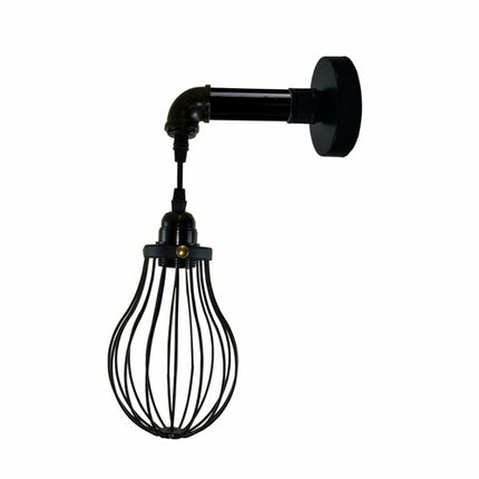 Industrial Vintage Wall Light – Retro Pipe Sconce with Black Dome Cage