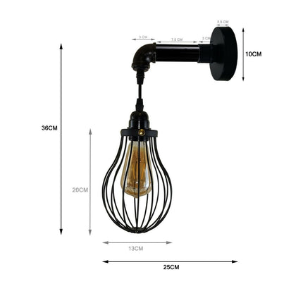 Industrial Vintage Wall Light – Retro Pipe Sconce with Black Dome Cage