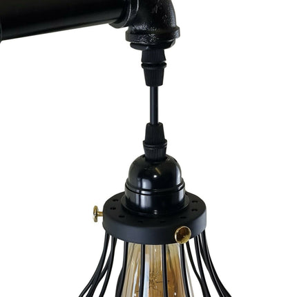 Industrial Vintage Wall Light – Retro Pipe Sconce with Black Dome Cage
