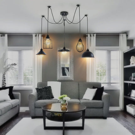 Vintage 5-Way Ceiling Light – Spider Style Industrial Chandelier Shade