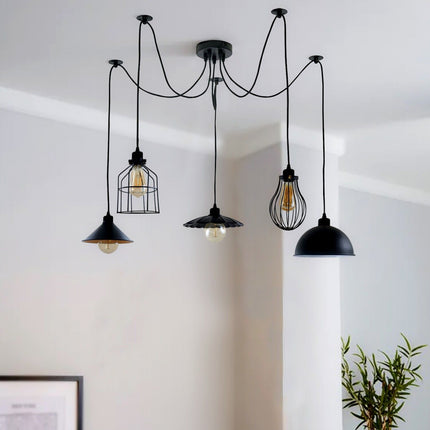 Vintage 5-Way Ceiling Light – Spider Style Industrial Chandelier Shade