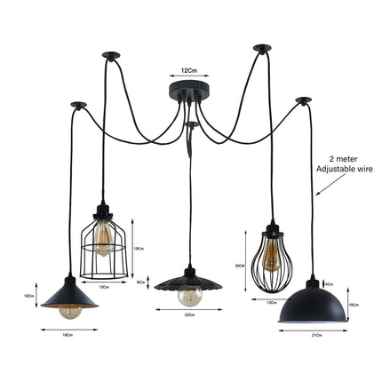 Vintage 5-Way Ceiling Light – Spider Style Industrial Chandelier Shade