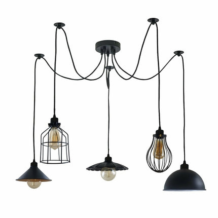 Vintage 5-Way Ceiling Light – Spider Style Industrial Chandelier Shade