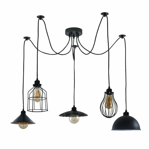 Vintage 5-Way Ceiling Light – Spider Style Industrial Chandelier Shade
