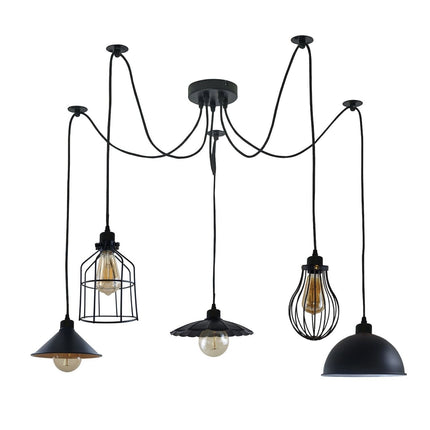 Vintage 5-Way Ceiling Light – Spider Style Industrial Chandelier Shade