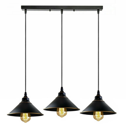 Industrial Vintage 3-Head Rectangle Ceiling Pendant – Black Cone Style