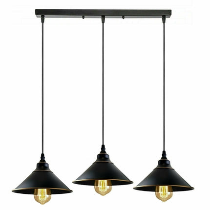 Industrial Vintage 3-Head Rectangle Ceiling Pendant – Black Cone Style