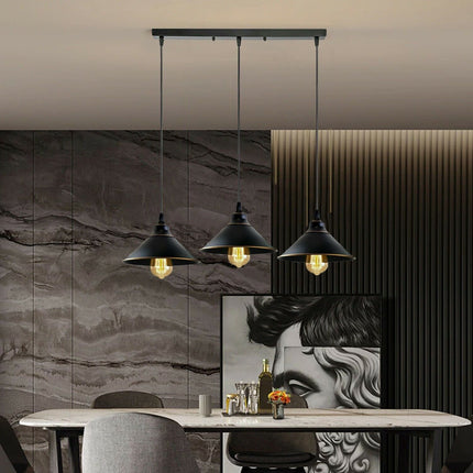 Industrial Vintage 3-Head Rectangle Ceiling Pendant – Black Cone Style