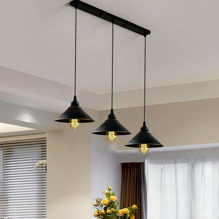 Industrial Vintage 3-Head Rectangle Ceiling Pendant – Black Cone Style