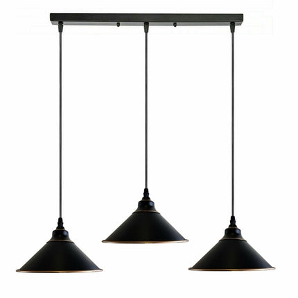Industrial Vintage 3-Head Rectangle Ceiling Pendant – Black Cone Style