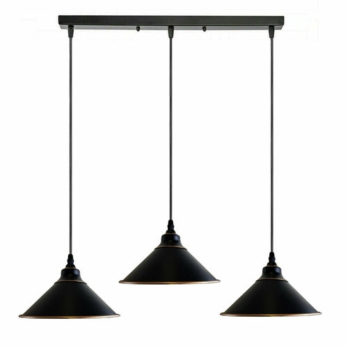 Industrial Vintage 3-Head Rectangle Ceiling Pendant – Black Cone Style