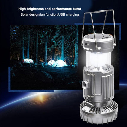 Solar Camping Fan – USB Rechargeable with LED Light – Waterproof for Outdoor Use