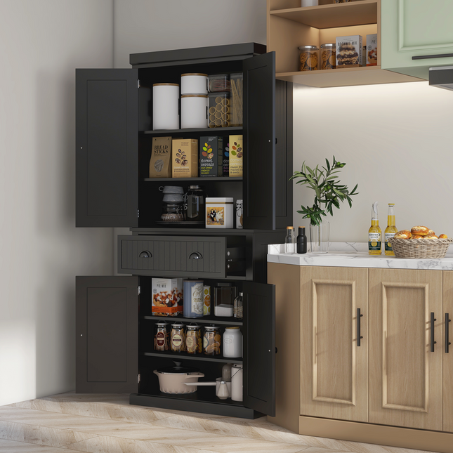 Freestanding Kitchen Storage Cabinet – Drawers, Shelves, Cupboards, Black