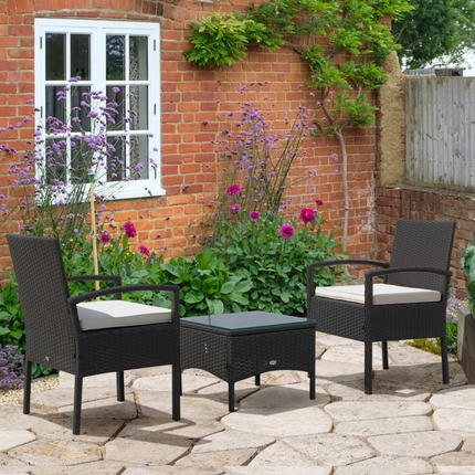 3PC Garden Rattan Bistro Set Balcony Dining Table 2 Seater Chair Outsunny
