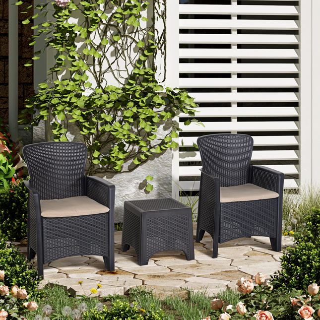 3-PCS Garden Coffee Set Rattan Chair with Coffee Table Cushion High Load Patio