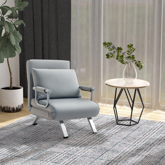 Sofa Bed Foldable Portable Armchair Sleeper Lounge  Pillow Light Grey