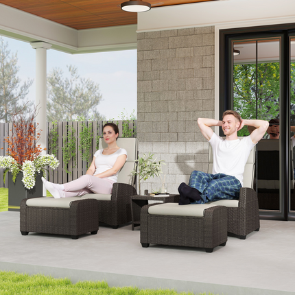 Outsunny 5 PCs Rattan Garden Furniture Set with Reclining Chairs, Brown