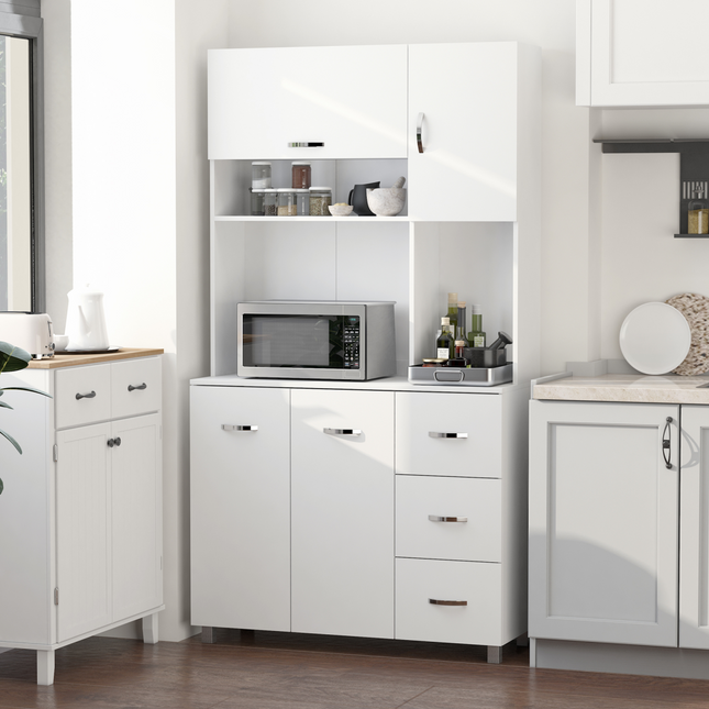 Freestanding Kitchen Storage Cabinet with Cupboards, Drawers and Shelf