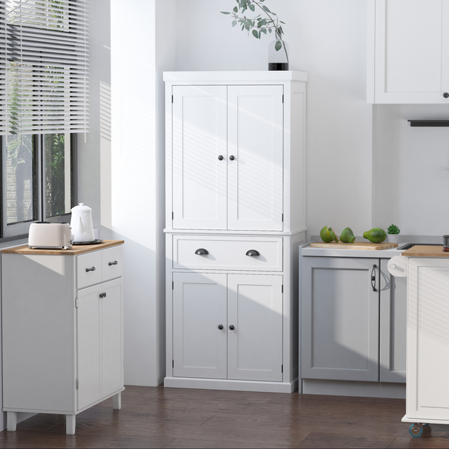 Colonial Style Kitchen Pantry Cabinet – MDF Freestanding Storage, White