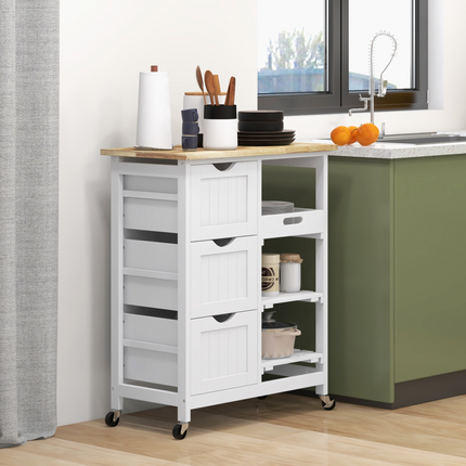 HOMCOM Rolling Kitchen Island Cart – Compact Bar Serving Trolley, White