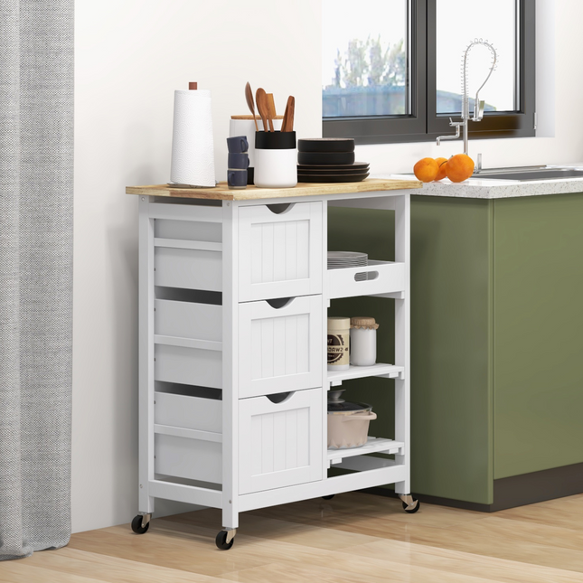 HOMCOM Rolling Kitchen Island Cart – Compact Bar Serving Trolley, White