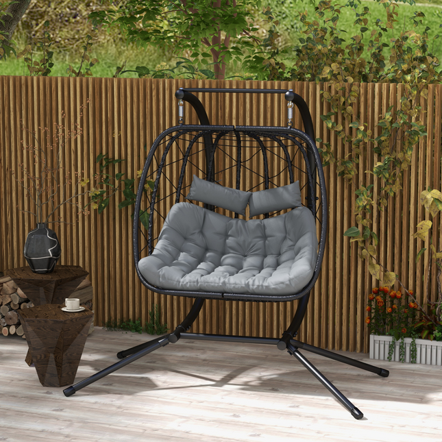 Outsunny PE Hanging Swing Chair with Thick Cushion, Patio Hanging Chair, Black