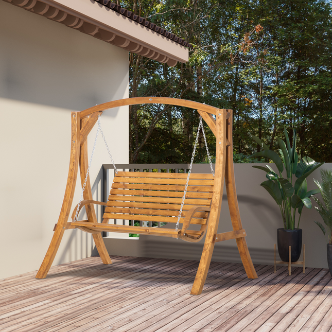 Outsunny 2 Seater Garden Swing Seat Swing Chair, Outdoor Wooden Swing Bench Seat