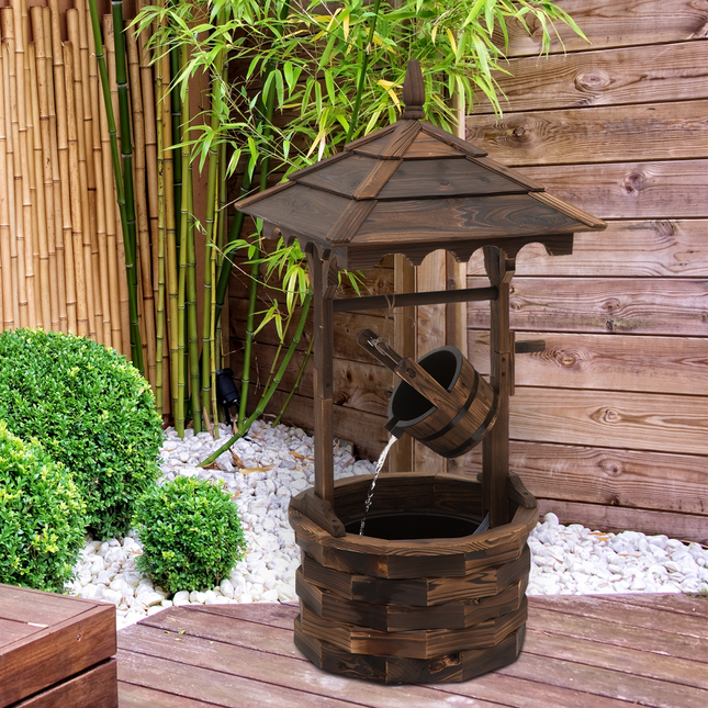 Fir Wood Outdoor Garden Decor Wishing Well Waterfall
