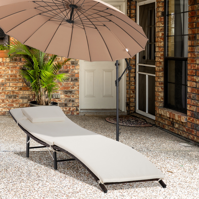 Outsunny Folding Rattan Sun Lounger, 53H cm
