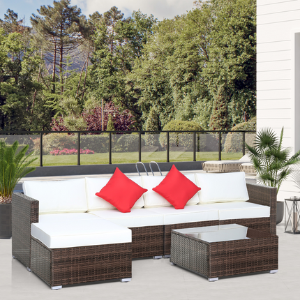 Outsunny 6 Pieces Rattan Furniture Set Garden Sofa Conservatory Wicker Brown