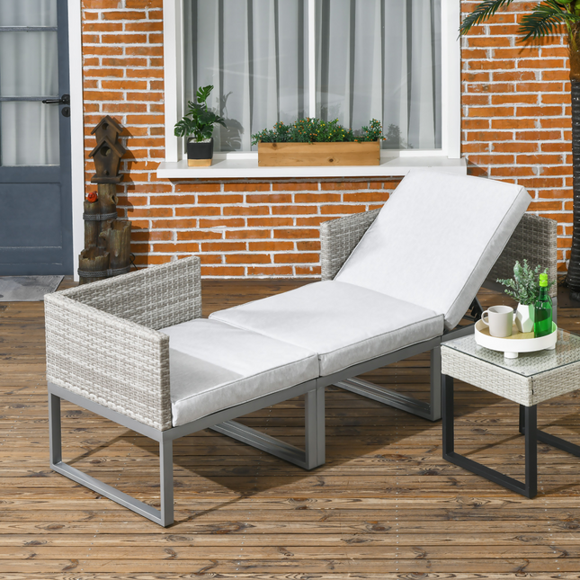 Outsunny 3-in-1 Chair Coffee Table Lounger Seater Sofa w/ Steel Frame Furniture