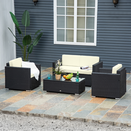 4 Pieces Rattan Sofa Set, Steel-Black