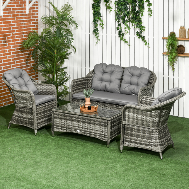 Outsunny 4 Pieces Rattan Sofa Set Outdoor Conservatory Furniture with Cushions