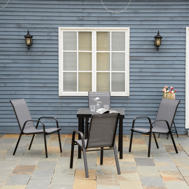 Set of 4 Garden Dining Chair Set Outdoor w/ High Back Armrest Grey Outsunny