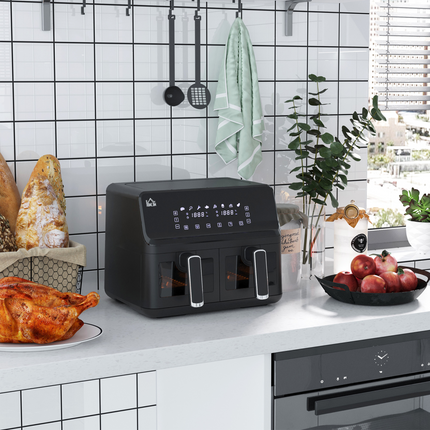 Dual Air Fryer 8L 2500W – 2 Baskets, 8 Presets, Timer & Recipe Book