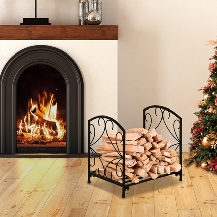 Firewood Log Rack Holder Wood Storage Rack with Side Scrolls Outdoor Indoor