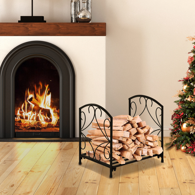 Firewood Log Rack Holder Wood Storage Rack with Side Scrolls Outdoor Indoor