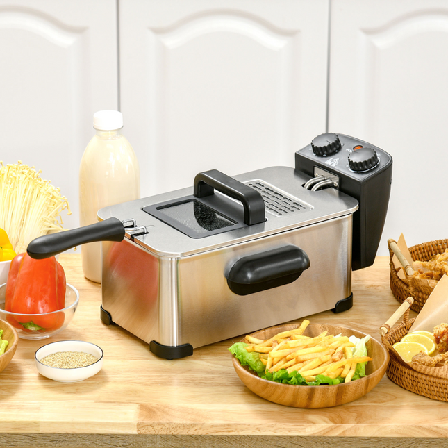HOMCOM Deep Fat Fryer 3L 2000W – Adjustable Temp & 60min Timer