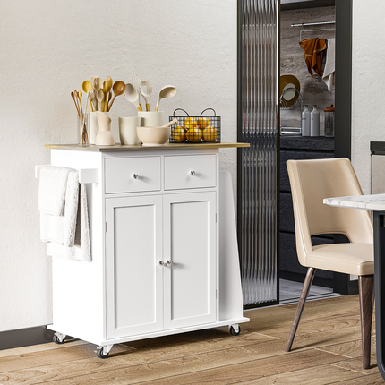 Kitchen Island Storage Unit – Rubber Wood Top & 3-Tier Spice Rack