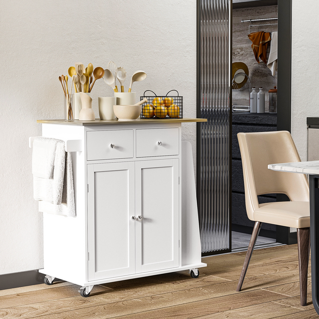 Kitchen Island Storage Unit – Rubber Wood Top & 3-Tier Spice Rack