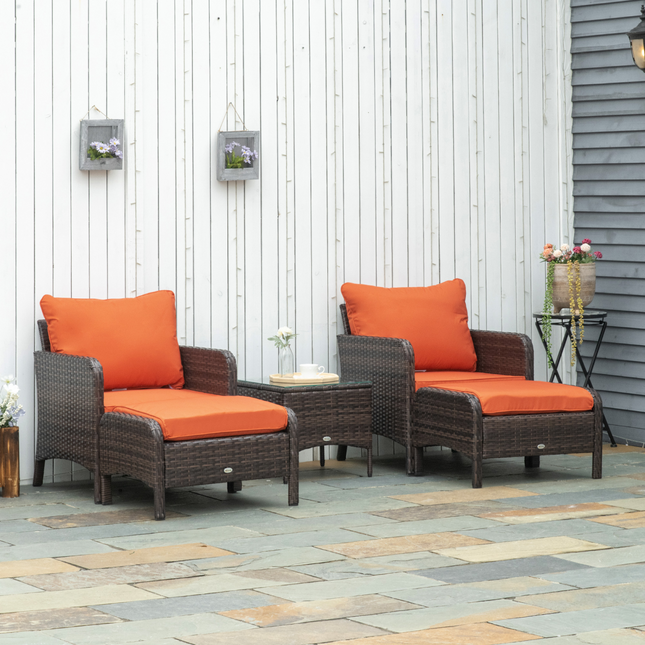 2 Seater PE Rattan Garden Furniture Set, Glass Top Table  Brown
