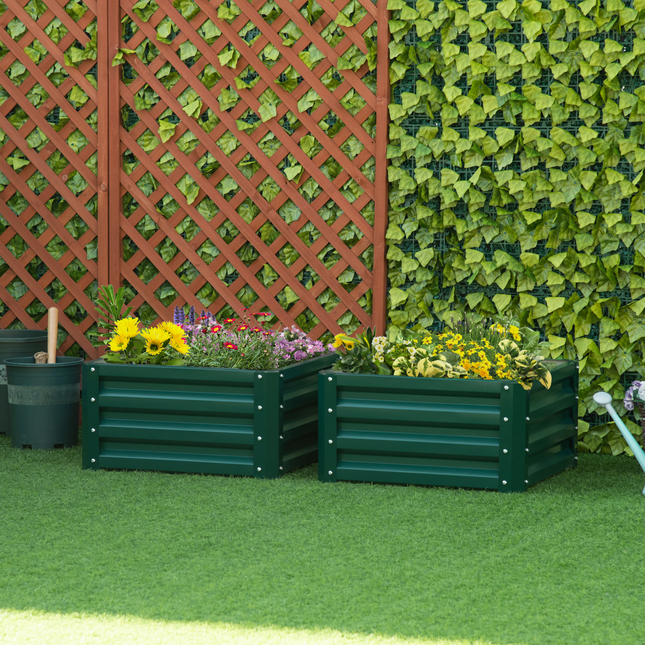 Outsunny Set of 2 Raised Garden Bed Galvanised Planter Box Easy Setup Green