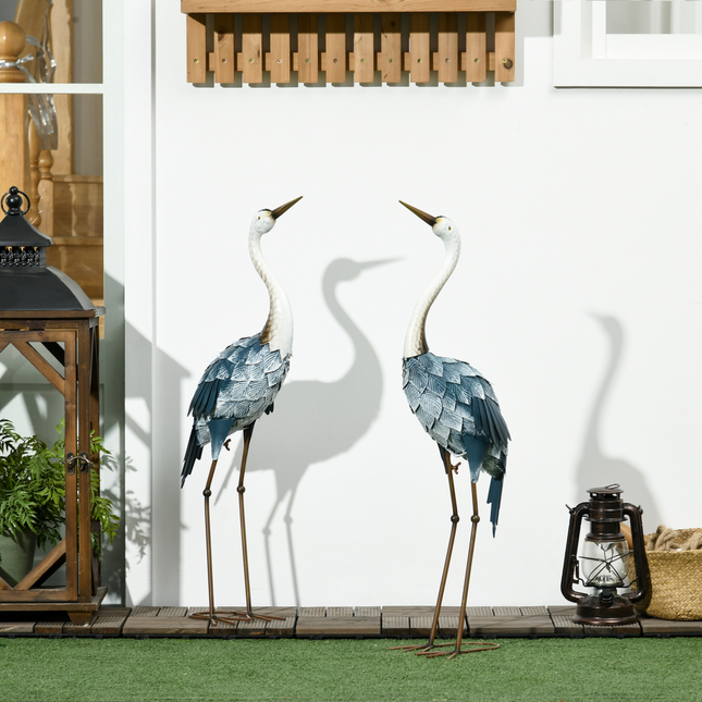 Vibrant Outsunny Steel Crane Garden Statues - 2 PCS Colorful Décor Set