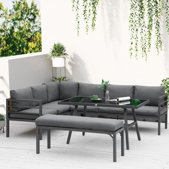 Outsunny 8-Seater Aluminium Garden Dining Sofa Furniture Set with Cushions