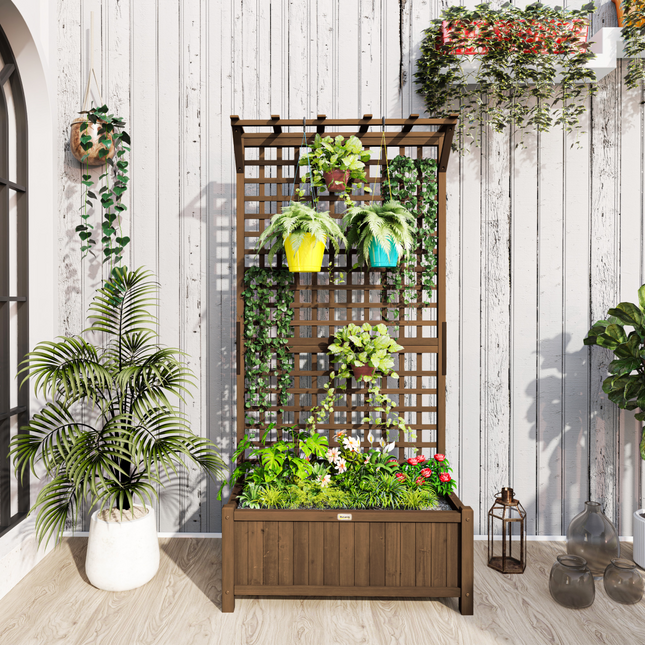 Wooden Trellis Planter with Drain Holes, Privacy Screen Raised Beds for Garden