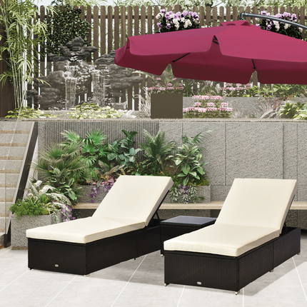 3 PCS Rattan Lounger Set-Deep Coffee/Cream White