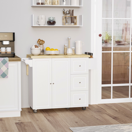 Drop-Leaf Kitchen Island Cart on Wheels – Drawers & Storage Cabinet