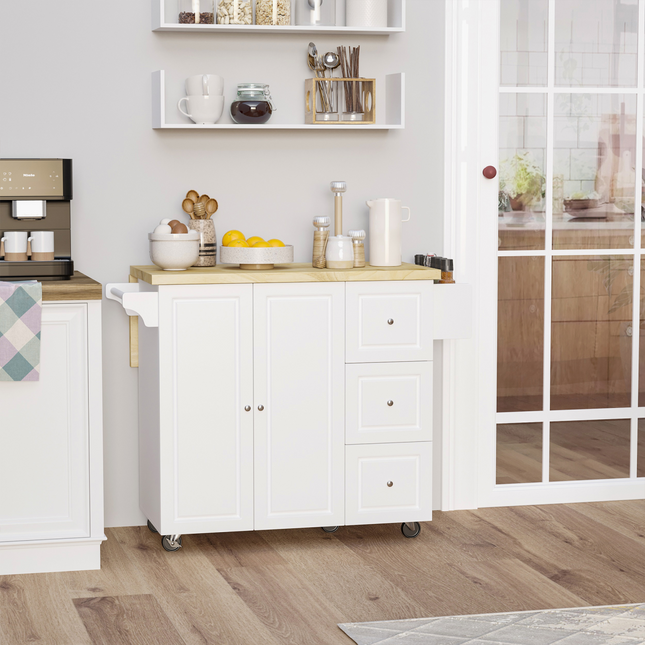 Drop-Leaf Kitchen Island Cart on Wheels – Drawers & Storage Cabinet